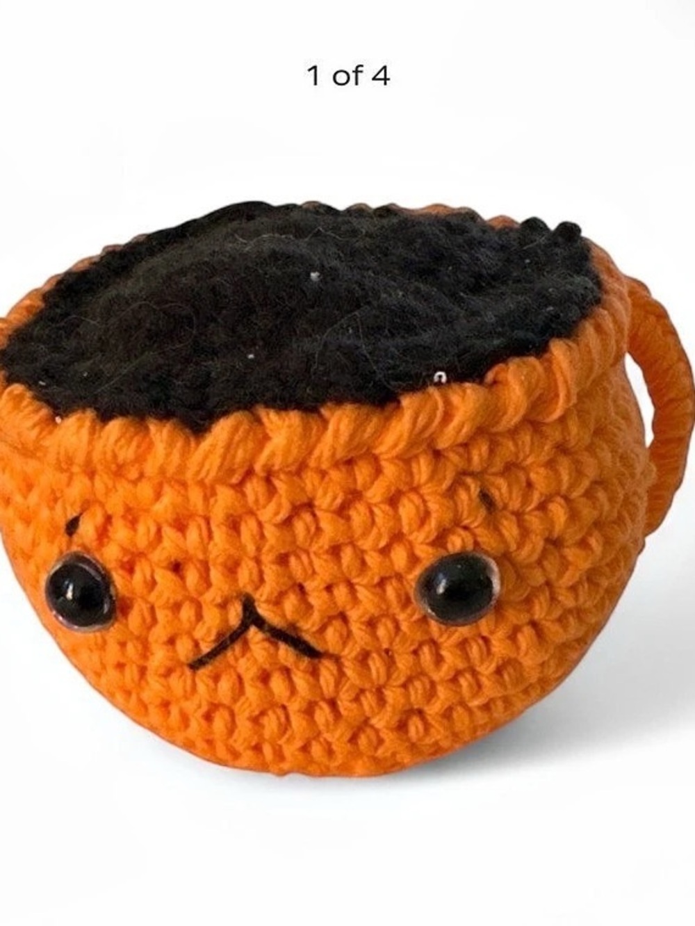 Handmade crochet coffee cup amigurumi grumpy